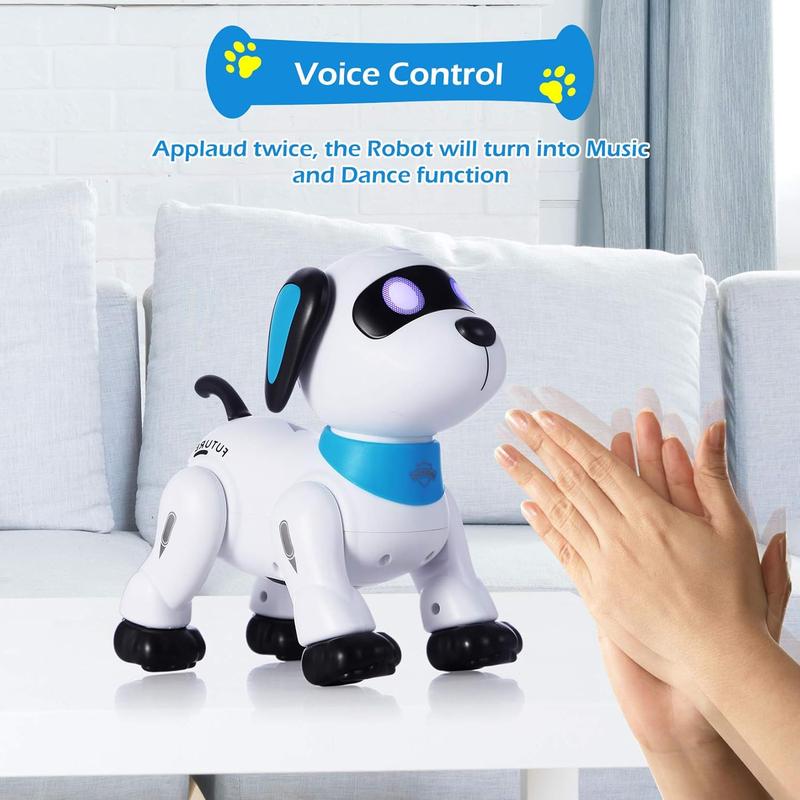 Remote Control Robot Dog Toy, Programmable Interactive & Smart Dancing Robots for Kids 5 and up, RC Stunt Toy Dog with Sound LED Eyes, Electronic Pets Toys Robotic Dogs for Kids Gifts Blue