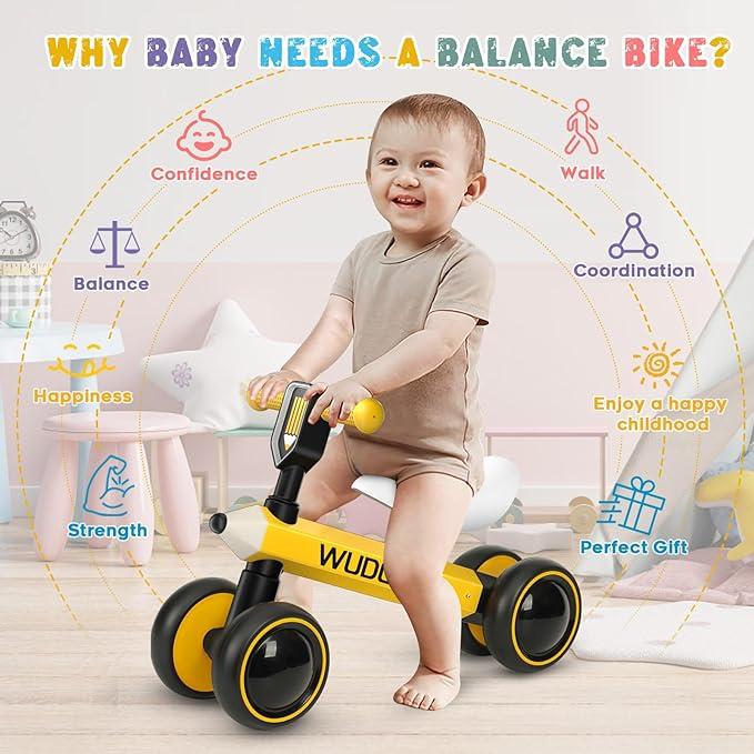 Yellow Baby Balance Bike for Toddlers (10-36 Months) – Pedal-Free Ride-On Toy with Silent Wheels, Perfect Birthday Gift for 1-Year-Old Boys & Girls