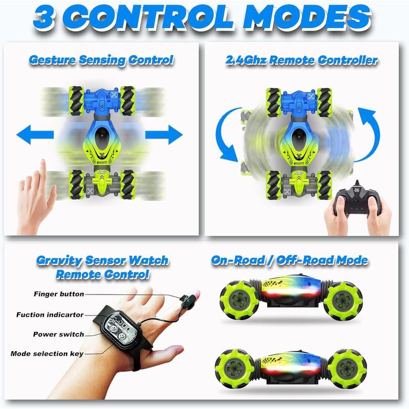 Gesture RC Car, Drift Hand Controlled Remote Control Twist Cars Toys for 6-12 yr Boys Girls, 2.4GHz 4WD Gesture Sensing RC Stunt Car Offroad 360? Rotation with Lights Music for Birthday Gifts