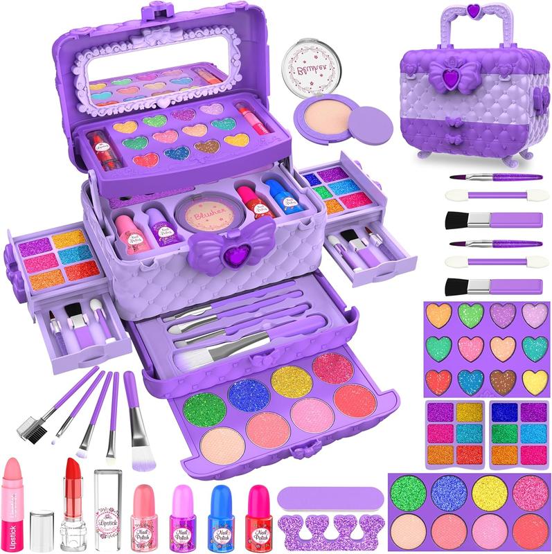 Kids Makeup Kit for Girls 44 Pcs Washable Makeup Kit,Real Cosmetic for Little Girls,Pretend Play Makeup Set Toys