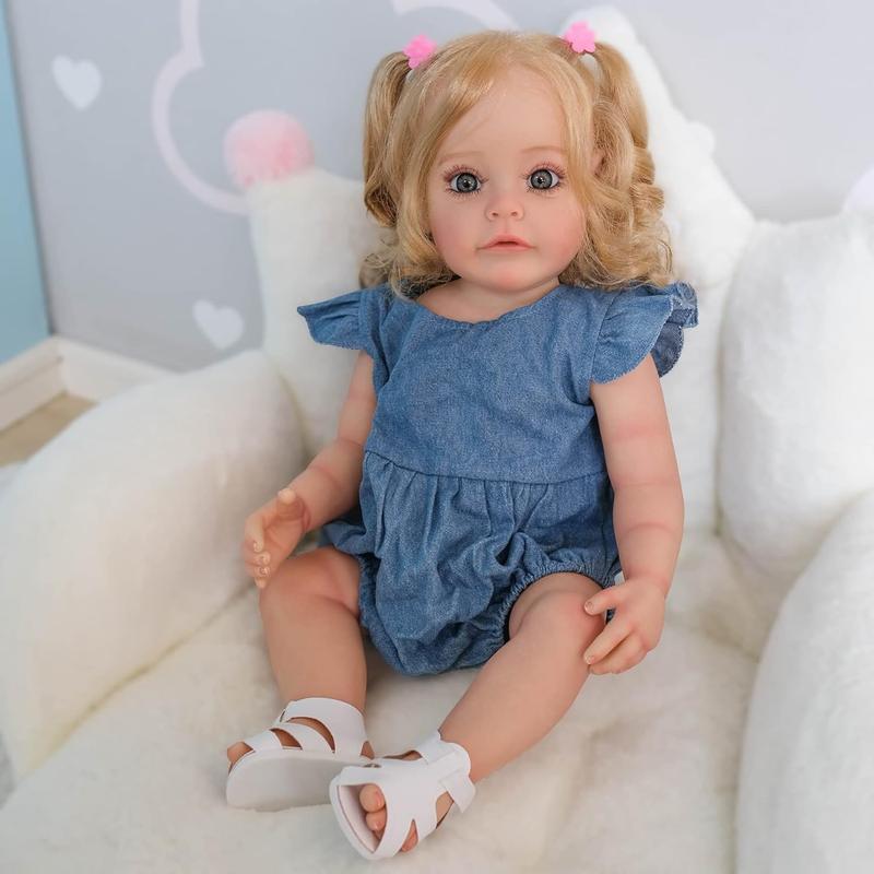 22 Inch Realistic Newborn Doll, Lifelike Reborn Teenager Doll, Soft Vinyl Doll with Clothes, Birth Certificate, Nursing Bottle, Doll Diaper