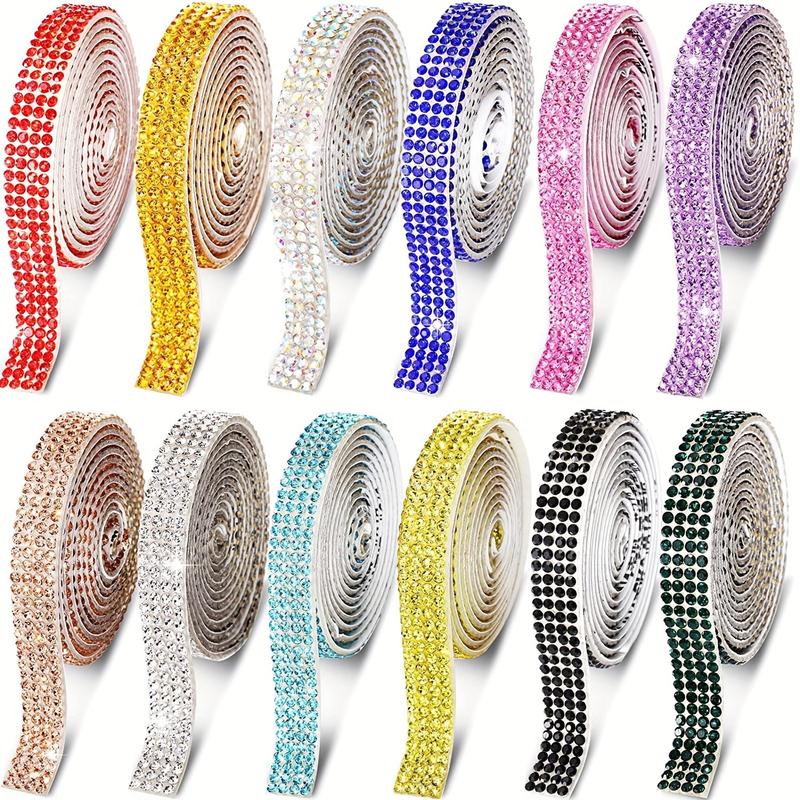 Rhinestone Ribbon, 10pcs Self-adhesive Sparkling Rhinestone Ribbon, Colorful Rhinestone Ribbon for DIY Crafts, Wedding Decoration, Car & Mobile Phone Decoration