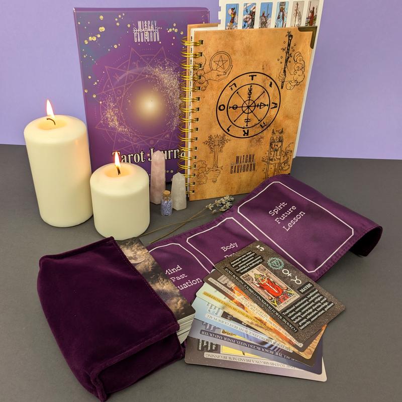 Tarot Learning Set for Beginners: Tarot Cards, Journal, Holder, and Guidebook - Purple