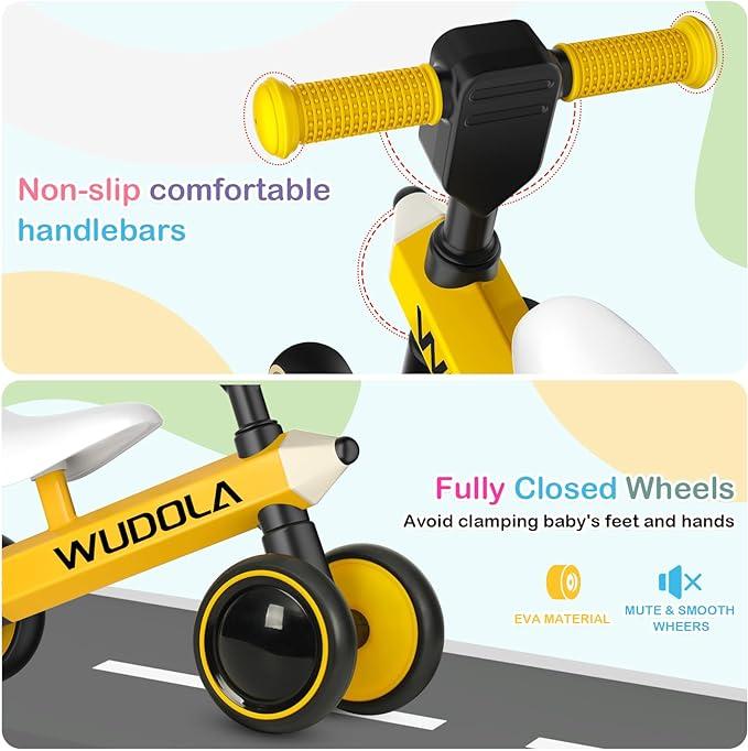 Yellow Baby Balance Bike for Toddlers (10-36 Months) – Pedal-Free Ride-On Toy with Silent Wheels, Perfect Birthday Gift for 1-Year-Old Boys & Girls