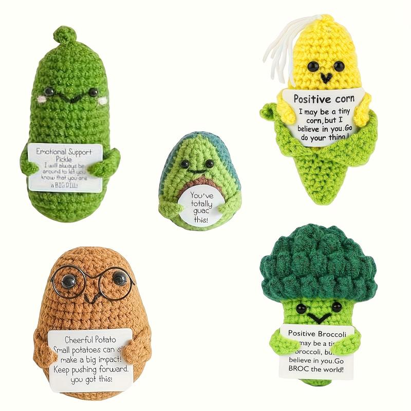 5 Pcs Handmade Positive Crochet Corn, Funny Emotional Support Crochet Corn Doll Ornaments with  Positive Card for Motivational Birthday Gift