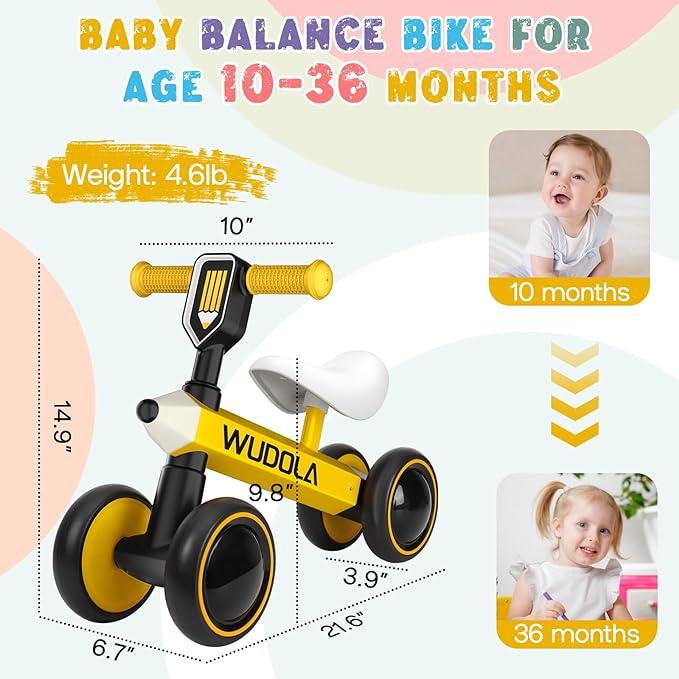 Yellow Baby Balance Bike for Toddlers (10-36 Months) – Pedal-Free Ride-On Toy with Silent Wheels, Perfect Birthday Gift for 1-Year-Old Boys & Girls