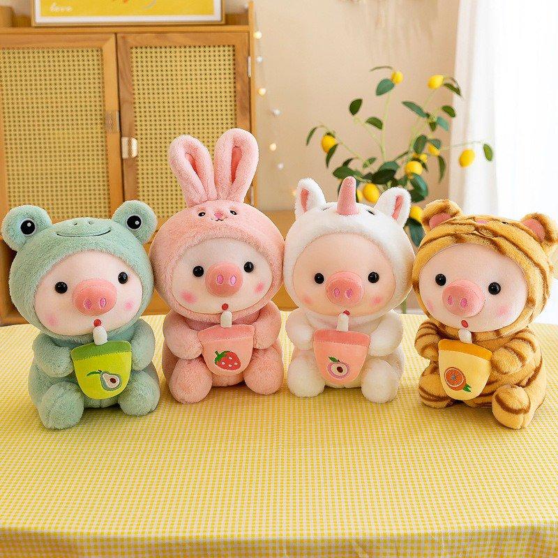 Pig Stuffed Animals, Boba Piggy Plush, Adorable Stuffy Toys for Kids, Thanksgiving Christmas Gift for Girls