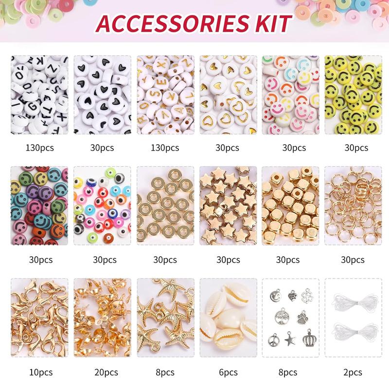 10800pcs Clay Beads for Friendship Bracelet Making Kit, Polymer Heishe Beads with Charms Preppy Beads Letter for Jewelry Making , for Gifts, Crafts