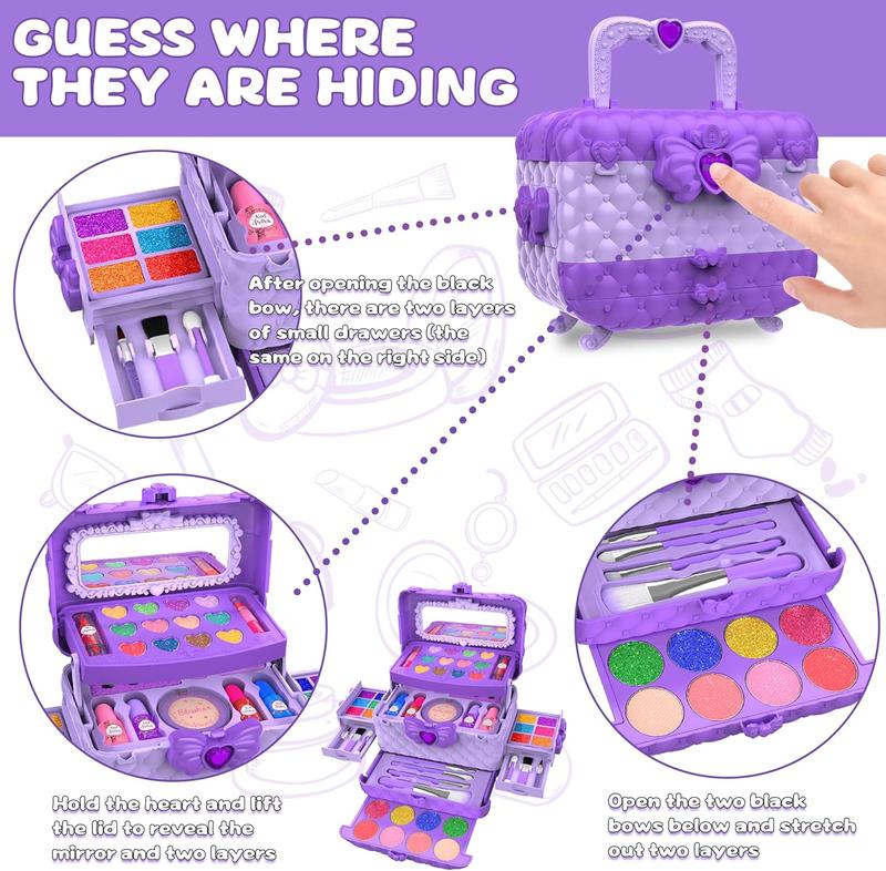 Kids Makeup Kit for Girls 44 Pcs Washable Makeup Kit,Real Cosmetic for Little Girls,Pretend Play Makeup Set Toys