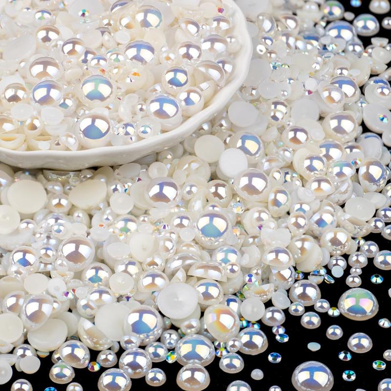 30g Mixed Size Rhinestone & Faux Pearl (1 Pack), Flat Rhinestone & Artificial Half Pearl for Crafts, Glasses, Shoes, Nails and Face Art