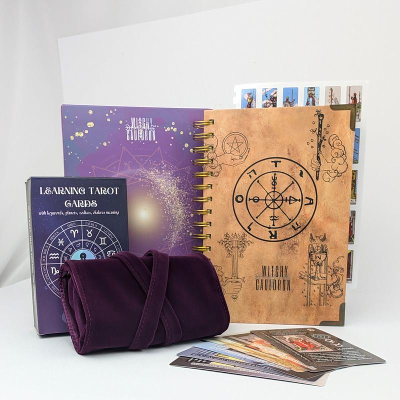 Tarot Learning Set for Beginners: Tarot Cards, Journal, Holder, and Guidebook - Purple