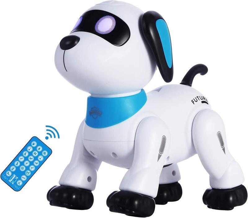 Remote Control Robot Dog Toy, Programmable Interactive & Smart Dancing Robots for Kids 5 and up, RC Stunt Toy Dog with Sound LED Eyes, Electronic Pets Toys Robotic Dogs for Kids Gifts Blue