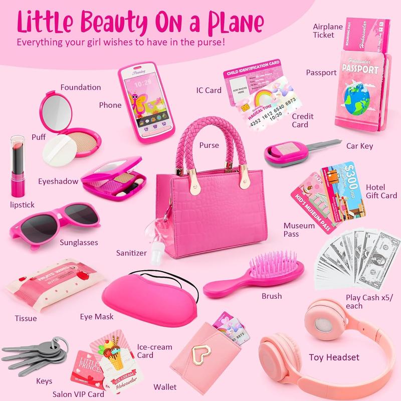 Christmas gift Little Girl Purse with Pretend Makeup for Toddlers, 49PCS Kids Play Purse Set - Princess Toy Accessories, Pretend Play Headset Wallet Phones Sunglasses Keys Credit Cards Birthday Gift for Girls Age 3+