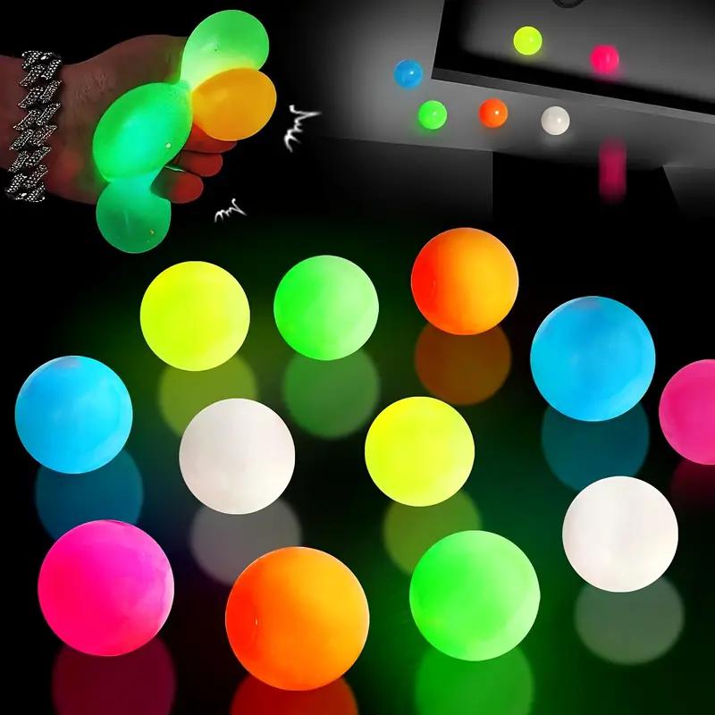 12 Pcs Sticky Balls Wall Ball Glow in the Dark Balls Squeeze Toys Fidget Toys, Sticky Balls for Ceiling, Stress Balls Ceiling Balls That Stick to The Ceiling Glowing Balls for Relax Toy Teens and Adults