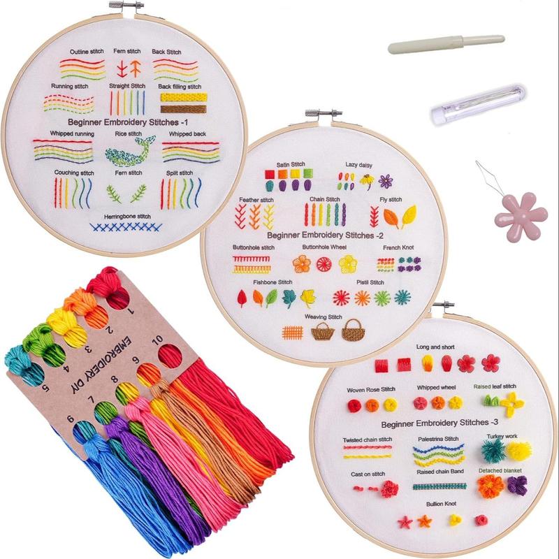 DIY Embroidery Kit, 1 Set Embroidery Material Pack Including Printed Fabric Embroidery Hoop & Threader & Needle