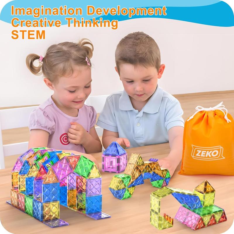 MikiBlue Magnetic Building Tiles Set for Kids 75 PCS Magnetic Blocks Shapes Toys