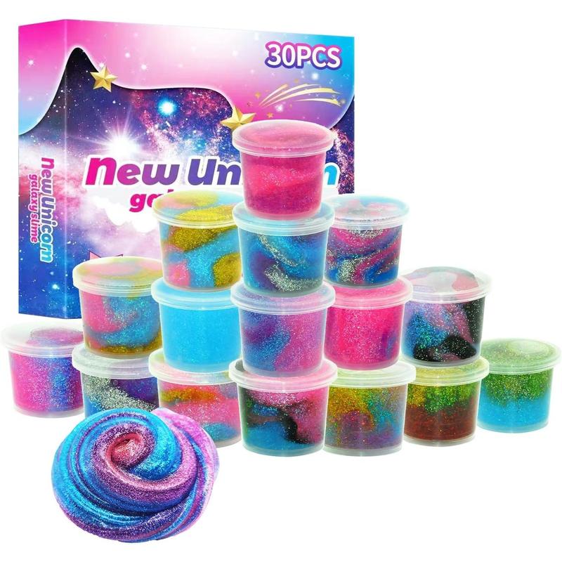 30 Pack Unicorn Galaxy Slime Kit, Stretchable and Textured Flash Galaxy Slime,Party Favor for Girls & Boy,Christmas Stocking