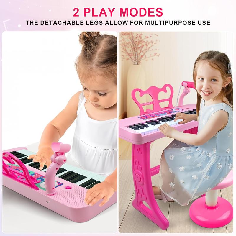 Kids Piano Keyboard Toys - 37 Keys Keyboard Piano with Microphone Stool and 2 Speakers, Christmas Birthday Gifts for 3+ Years Old Baby Girls Toys