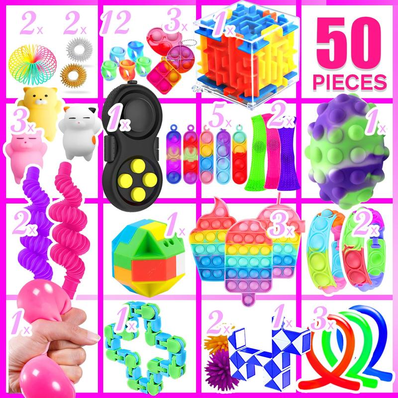 Fidget Toys, 50 Pack Sensory Toy Set Bulk Stocking Stuffers Carnival Treasure Box Classroom Prizes Gifts Party Favors for Kids Adults Boys Girls, Stress Relief Anxiety Relief for Christmas gifts