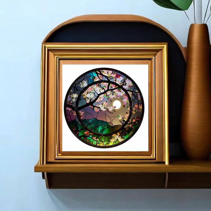 5D Diamond Arts Colorful Painting Kit, Cherry Blossom Tree Pattern DIY Diamond Art Crafts without Frame, Handmade Home Wall Decor