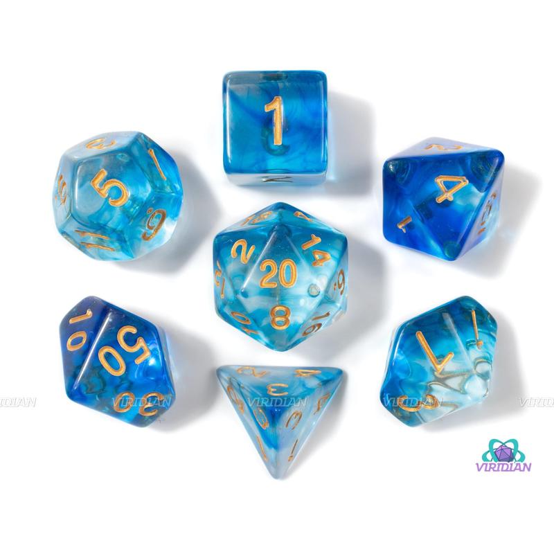 Holy Water | Blue & Clear Dice Set (7) | Dice Set (7) | Dungeons and Dragons (DnD) | Critical Role