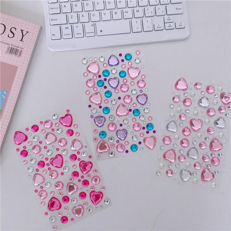 Random Color 3D Heart Shaped Crystal Sticker, 2 Sheets DIY Decorative Sticker, Multipurpose Decorative Sticker for Scrapbooking, Journaling, Gift Wrapping