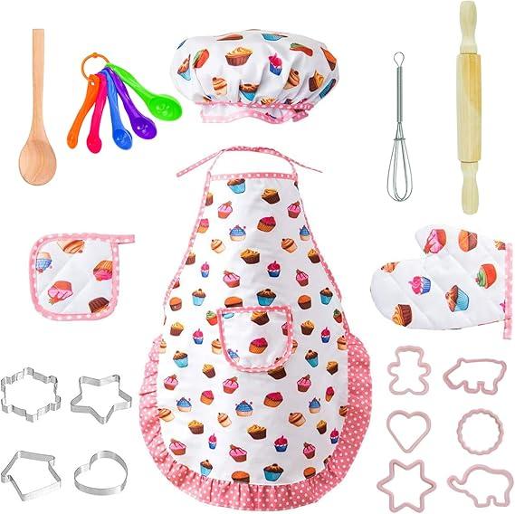 22-Piece Kids Chef Set, Cooking and Baking Toy Set for Kitchen Role Playing Games, Pretend Role Play Toys with Apron, Chef Hat, Cooking Gloves, Utensils, Great Gift for Boys and Girls