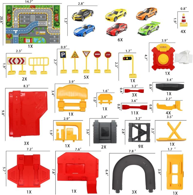 Parking Garage Toy Playset, Race Car Ramp Track Toys Sets Garage Playset with 6 Little Alloy Racer Cars Adventure Track, 3 Parking Levels Christmas Birthdays Gifts for Age 3 4 5 6 7 Boys Girls