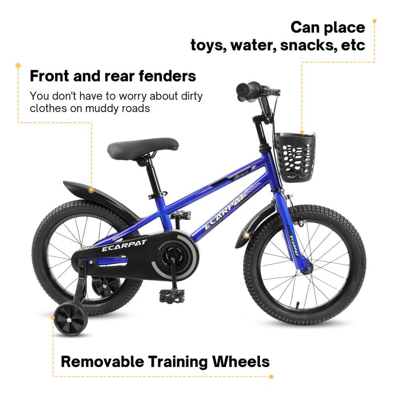 C16111A Kids Bike 16 inch for Boys & Girls with Training Wheels, Freestyle Kids' Bicycle with Bell,Basket and fender.