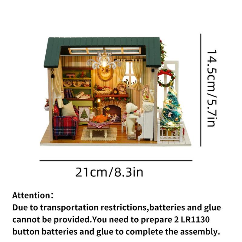 DIY Wooden House Toy, 1 Set Holiday Times Miniature House Kit, DIY House Toy with LED Light, DIY Wooden Craft Kit, Birthday Gift for Friends