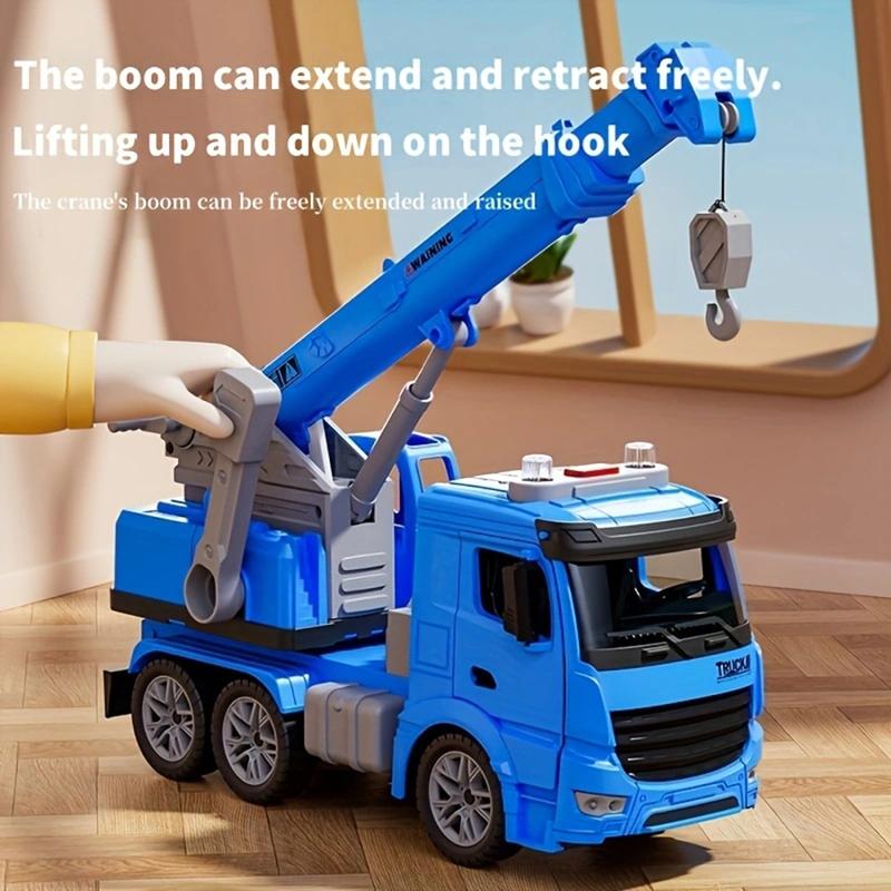 Toys for 3 year old boys and girls kids, construction toy crane truck lights and sounds. Big trailer toy truck with hooks for kids  yellow