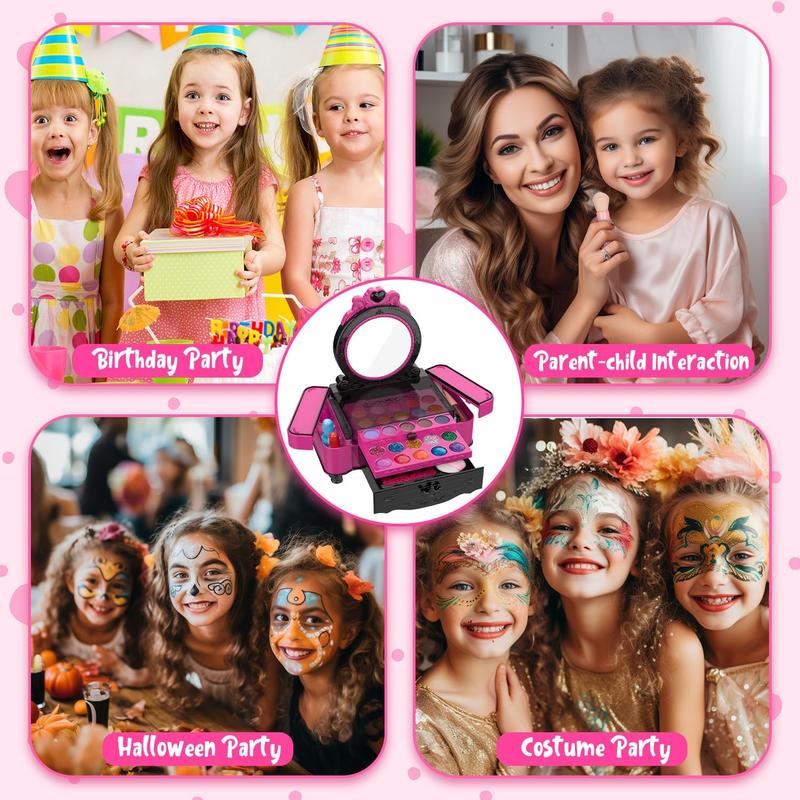 58 Pcs Kids Makeup Kit for Girl, Princess Toys Real Washable Cosmetic Set , Kids Makeup Sets for Girls, Play Make Up Christmas Gifts