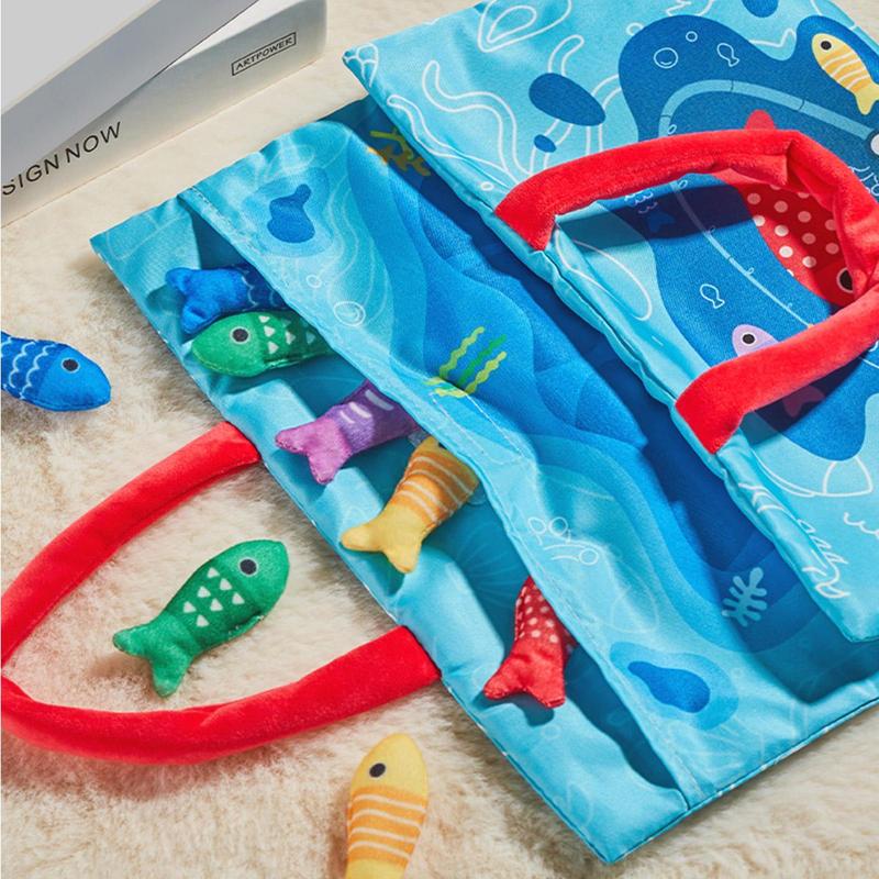 Fabric Fishing Toy Set, 22pcs set Colorful Fish & Fishing Rod & Storage Bag, Educational Fine Motor Skill Toy for Boys & Girls