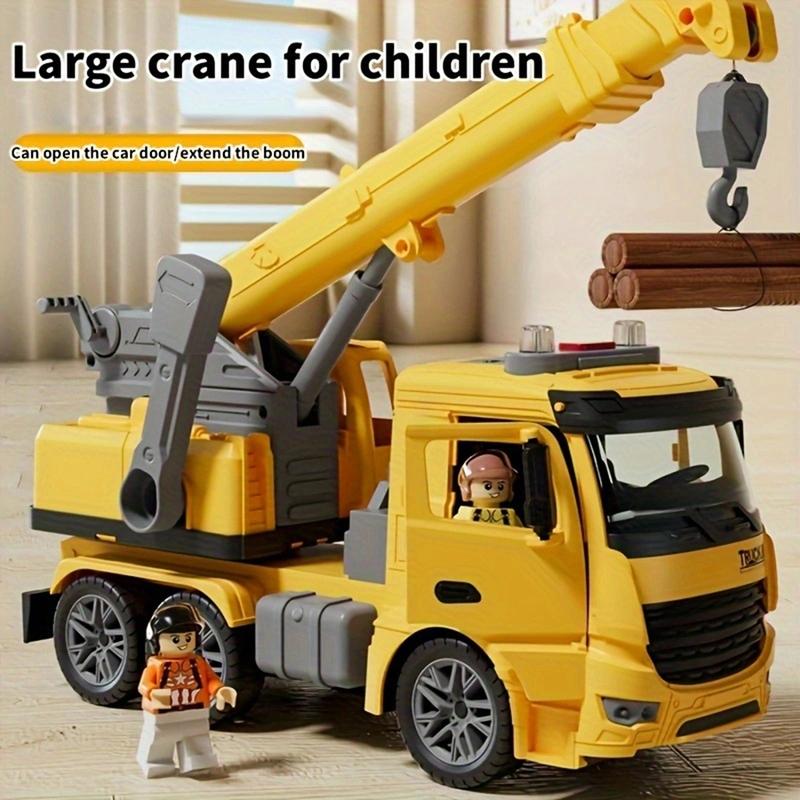 Toys for 3 year old boys and girls kids, construction toy crane truck lights and sounds. Big trailer toy truck with hooks for kids  yellow