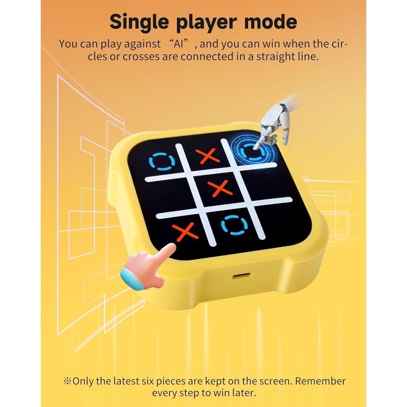 [BLACK FRIDAY] Magic Funny Rechargeable Tic-Tac-Toe Game - Intermediate Skill Level, Durable ABS Resin Construction, Yellow Orange - Fun Family Board Game for Youngsters & Adults