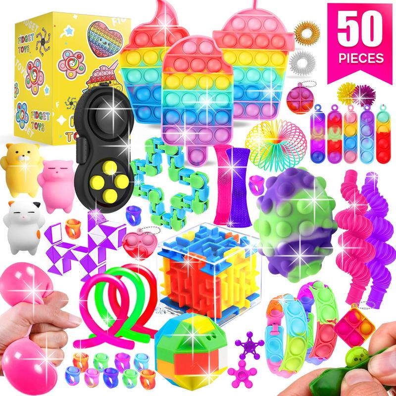 Fidget Toys, 50 Pack Sensory Toy Set Bulk Stocking Stuffers Carnival Treasure Box Classroom Prizes Gifts Party Favors for Kids Adults Boys Girls, Stress Relief Anxiety Relief for Christmas gifts