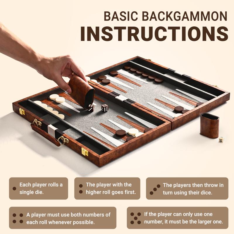 ROPODA Backgammon Board Game Set with Top Quality Materials and Superb Craftsmanship - Ideal for Travel, Outdoors, or Game Night