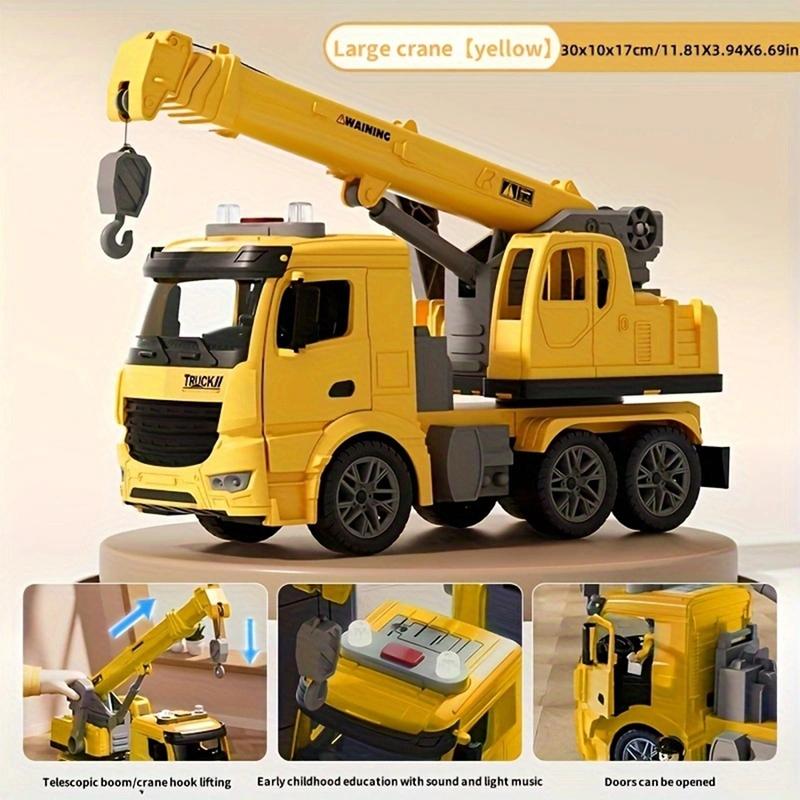 Toys for 3 year old boys and girls kids, construction toy crane truck lights and sounds. Big trailer toy truck with hooks for kids  yellow