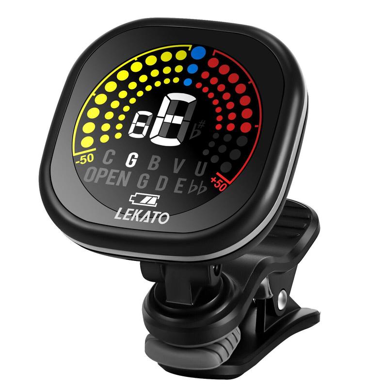 LEKATO Guitar Tuner, Rechargeable Clip On for Guitar Bass Ukulele Violin & Chromatic Tuning Modes, Fast Accurate Tuning Super Bright Display to Read for Professional Beginners