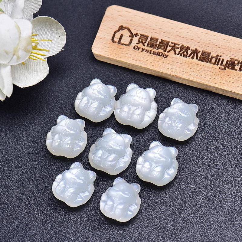 Natural White Moonstone Nine Tailed Fox Carved Cute Pendant Bracelet Necklace Beaded DIY Loose Beads Handmade Accessories