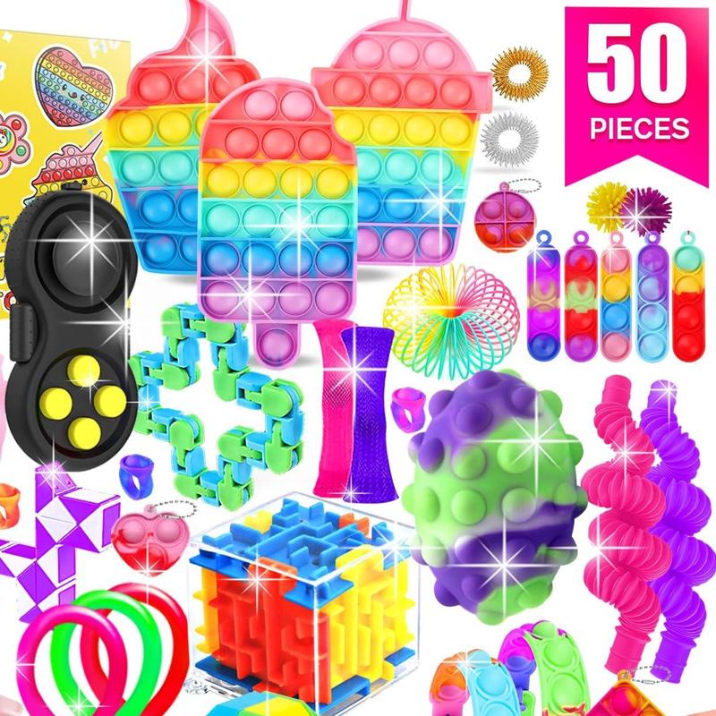 Fidget Toys, 50 Pack Sensory Toy Set Bulk Stocking Stuffers Carnival Treasure Box Classroom Prizes Gifts Party Favors for Kids Adults Boys Girls, Stress Relief Anxiety Relief for Christmas gifts