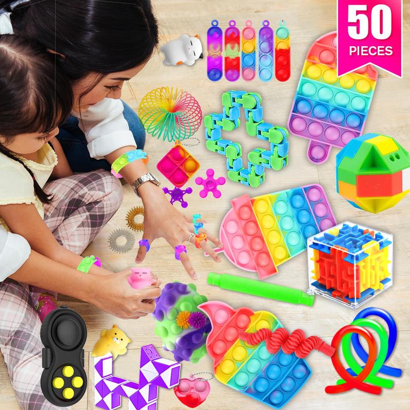 Fidget Toys, 50 Pack Sensory Toy Set Bulk Stocking Stuffers Carnival Treasure Box Classroom Prizes Gifts Party Favors for Kids Adults Boys Girls, Stress Relief Anxiety Relief for Christmas gifts