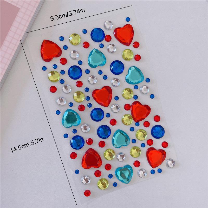 Random Color 3D Heart Shaped Crystal Sticker, 2 Sheets DIY Decorative Sticker, Multipurpose Decorative Sticker for Scrapbooking, Journaling, Gift Wrapping