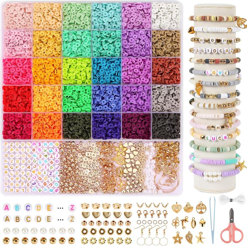 8200 count Clay Beads Bracelet Making Kit, 30 Colors Flat Preppy Beads for Friendship Bracelets, Polymer Heishi Beads with Charms for  Making, Holiday Crafts Gift for Teen Girls Adults