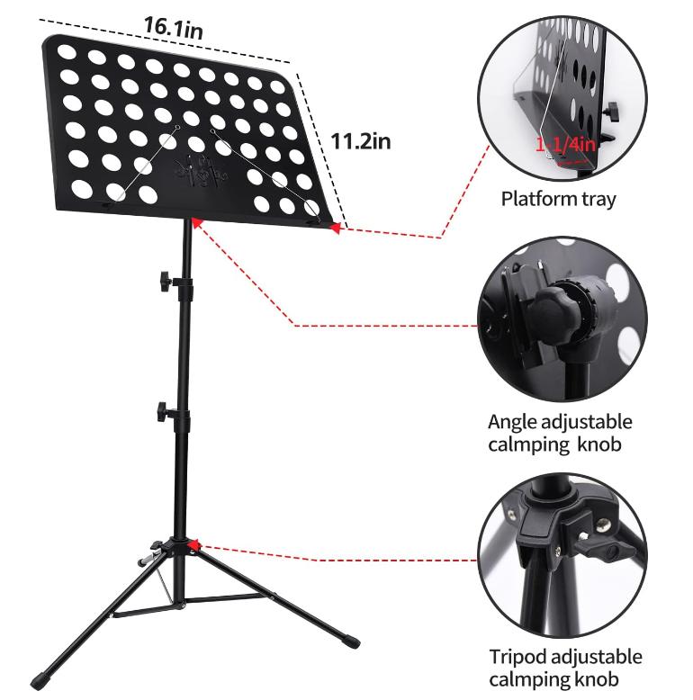 Adjustable Music Stand with Carrying Bag, Professional Music Book Holder Music Sheet Clip Holder, 1 2 3 Pack Sheet Music Stand(1 Pack)