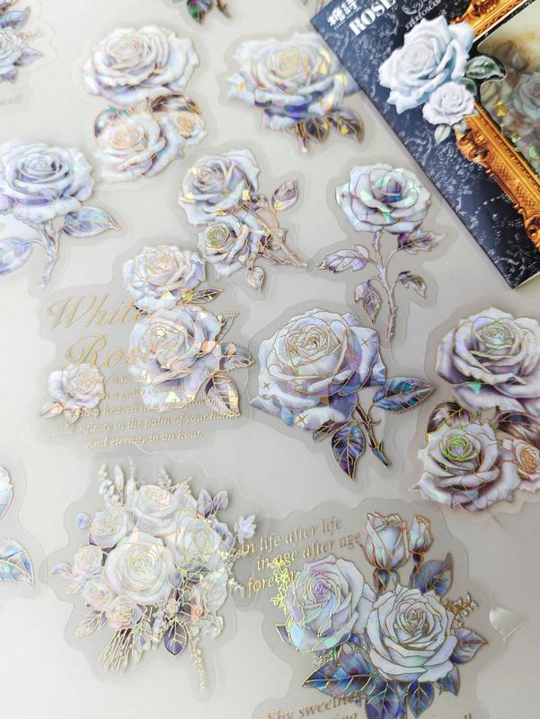 1 Pack of 20 Sheets Vintage & Dreamy Rose Gift Series Hot Stamping Plant & Flower Stickers – Perfect for Scrapbooking and Crafting