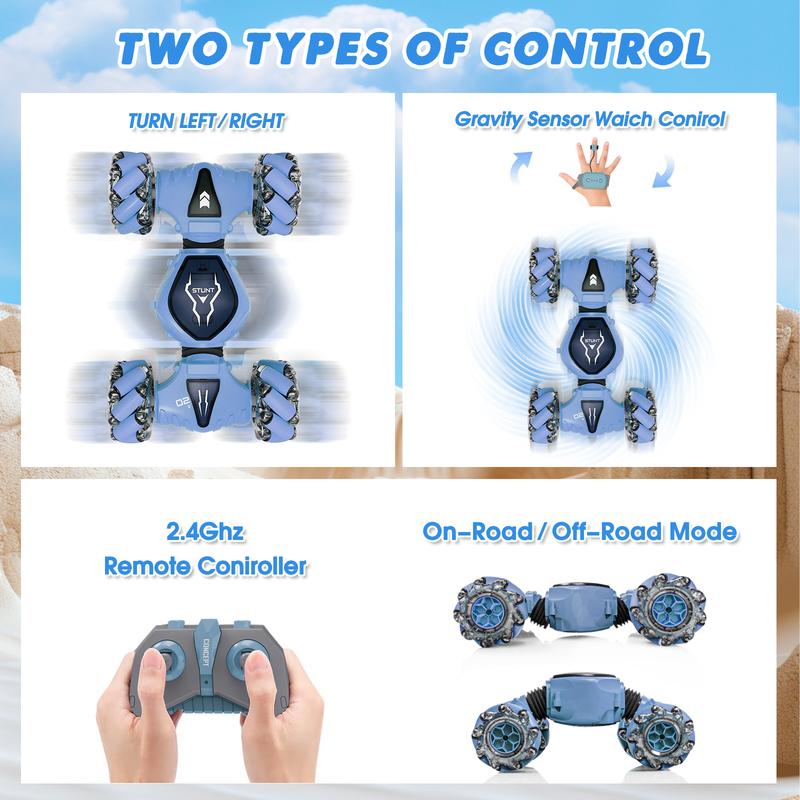 2 Controllers 2.4GHz Gesture Sensing Remote Control Stunt Car Toy - 360° Rotation Double-sided Hand Control Remote Control Car with Light, Regulator for Parent-Child Activities in Entry-level High-speed Cars