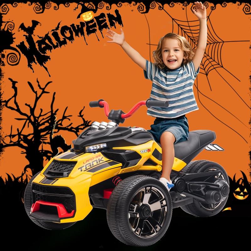 24V Kids Ride On ATV, 3 Wheeler Electric Vehicle, Battery Powered Ride on motor-cycle for Boys Girls with LED Lights, Music, High Low Speed, Soft Start,without Remote Control,Birthday Christmas Gift For Child,Red