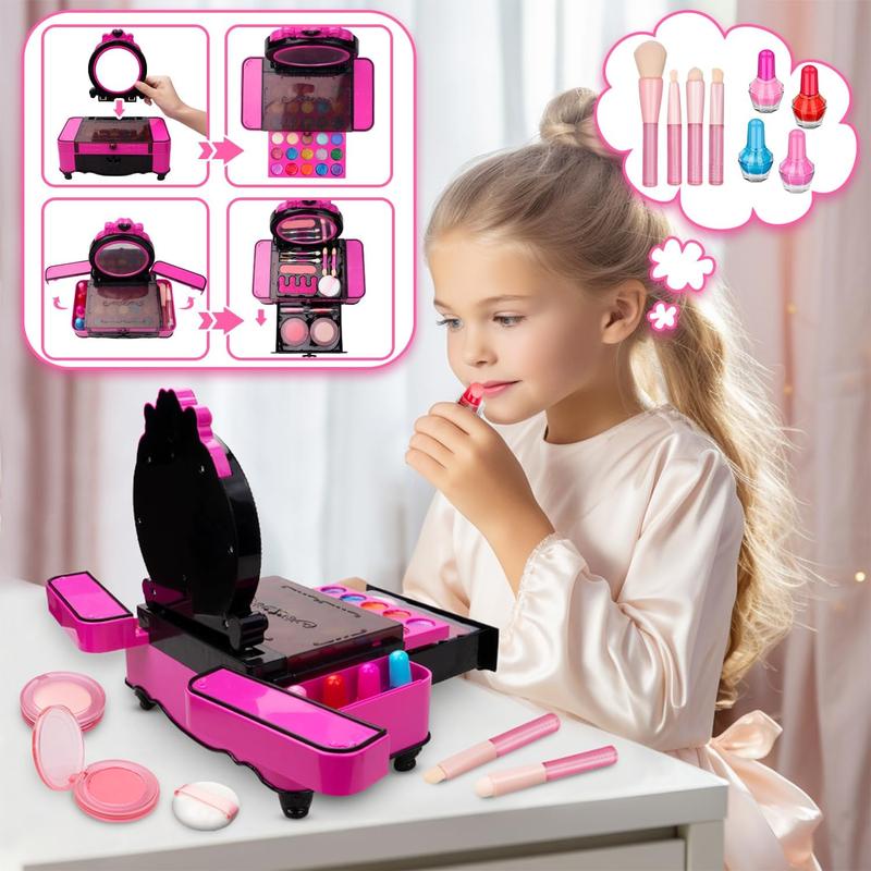 58 Pcs Kids Makeup Kit for Girl, Princess Toys Real Washable Cosmetic Set , Kids Makeup Sets for Girls, Play Make Up Christmas Gifts