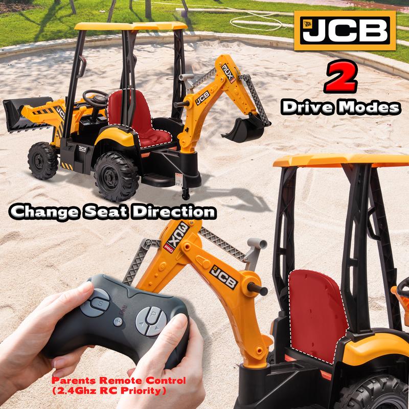 12V Kids JCB Ride On Excavator with Remote Control, Electric Excavator Car for Kids 3-8 with Tractor, Bulldozer,Digging Arm, Ride on Car